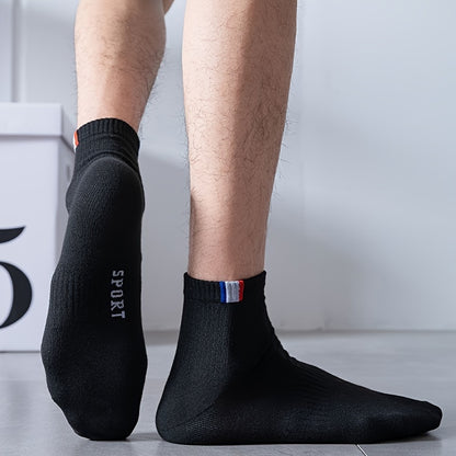 Men's Solid Sport Crew Socks, 5 pairs, breathable and comfortable for all seasons.