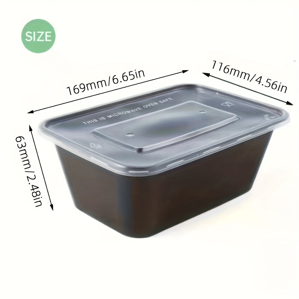 10, 30, or 50 pieces of 26oz plastic black boxes with lids. These rectangular food storage containers come with covers and are BPA free. They are stackable and leakproof bento boxes, safe to use in the microwave. Perfect kitchen gadgets and accessories