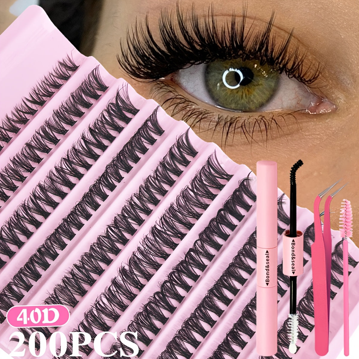 200pcs DIY Eyelash Extension Kit with mixed 8-16mm lengths, waterproof faux mink lashes suitable for all eye shapes. Soft, comfortable, and easy to apply for beginners, reusable with