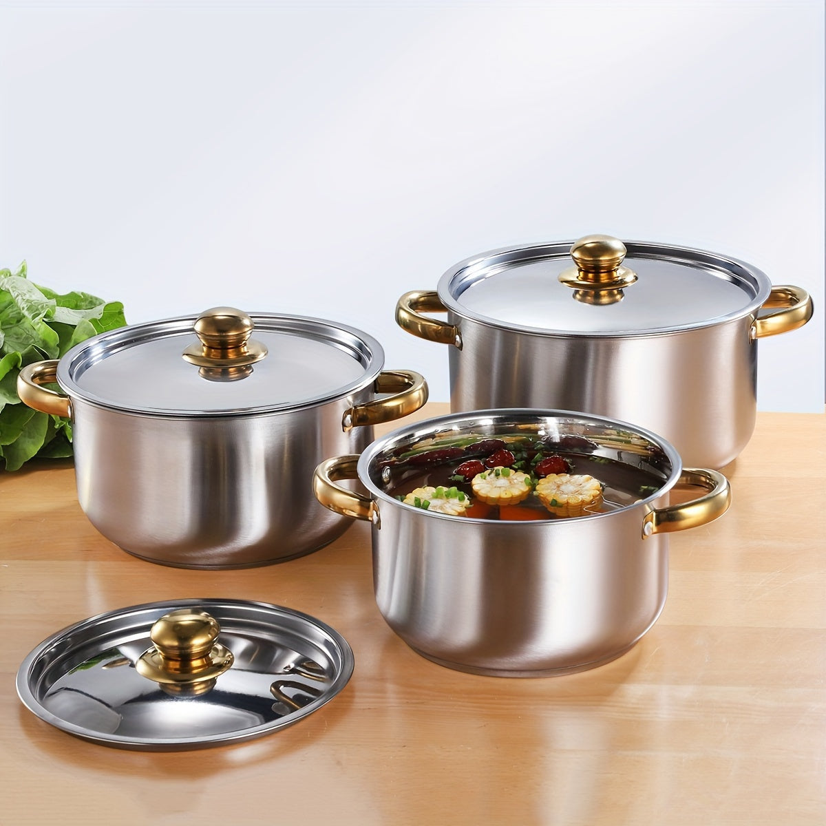 Set of 4 Stockpots with Lids in Stainless Steel - Includes 18cm, 20cm, 22cm, and 24cm Diameters