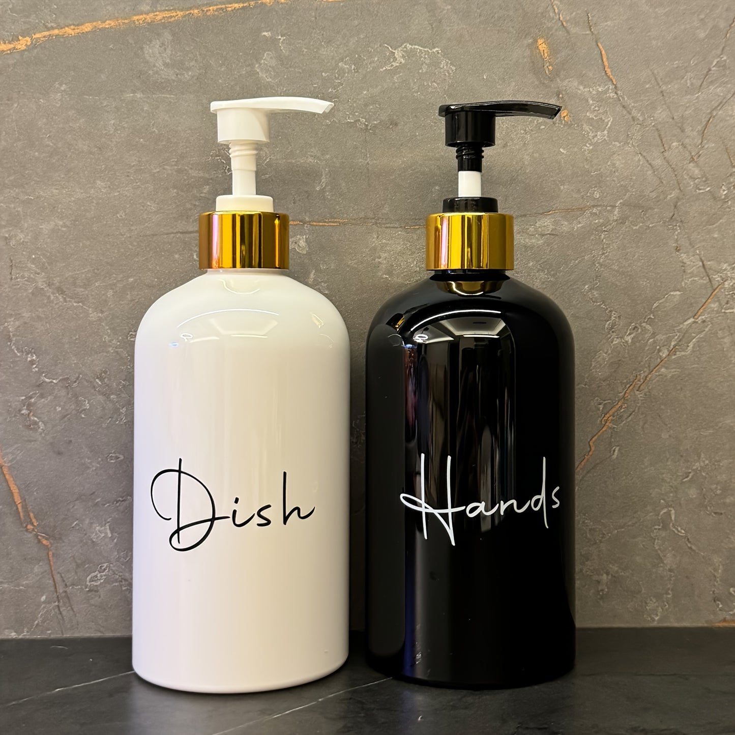 2-pack of 17 oz hand & dish soap dispensers - Plastic, freestanding with refillable lotion pump bottles for kitchen and bathroom use, holiday decorations.