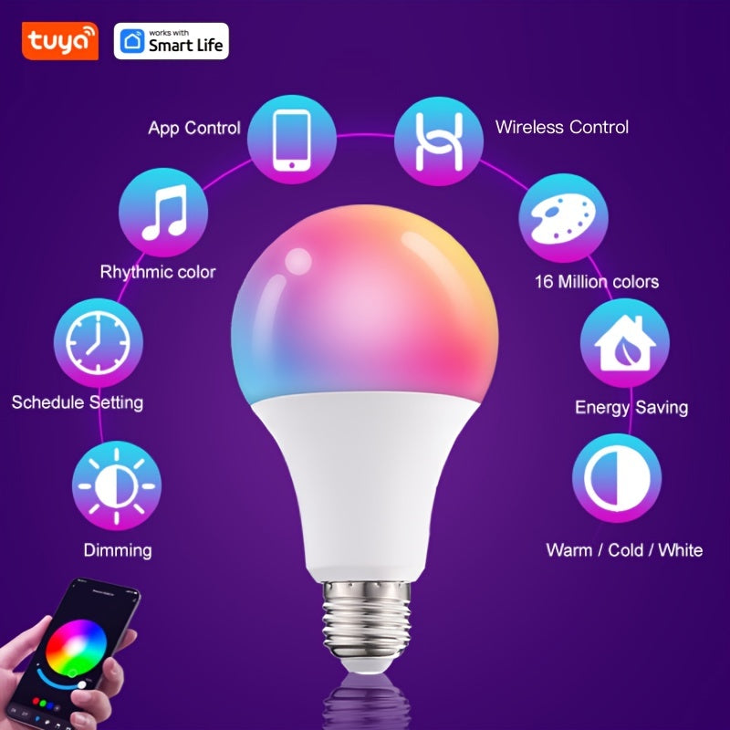 Tuya's smart wireless light bulb complies with European regulations and comes in sets of 1, 2, or 4 RGB bulbs. Each 10W bulb can be controlled via the app, providing 800LM of light with a