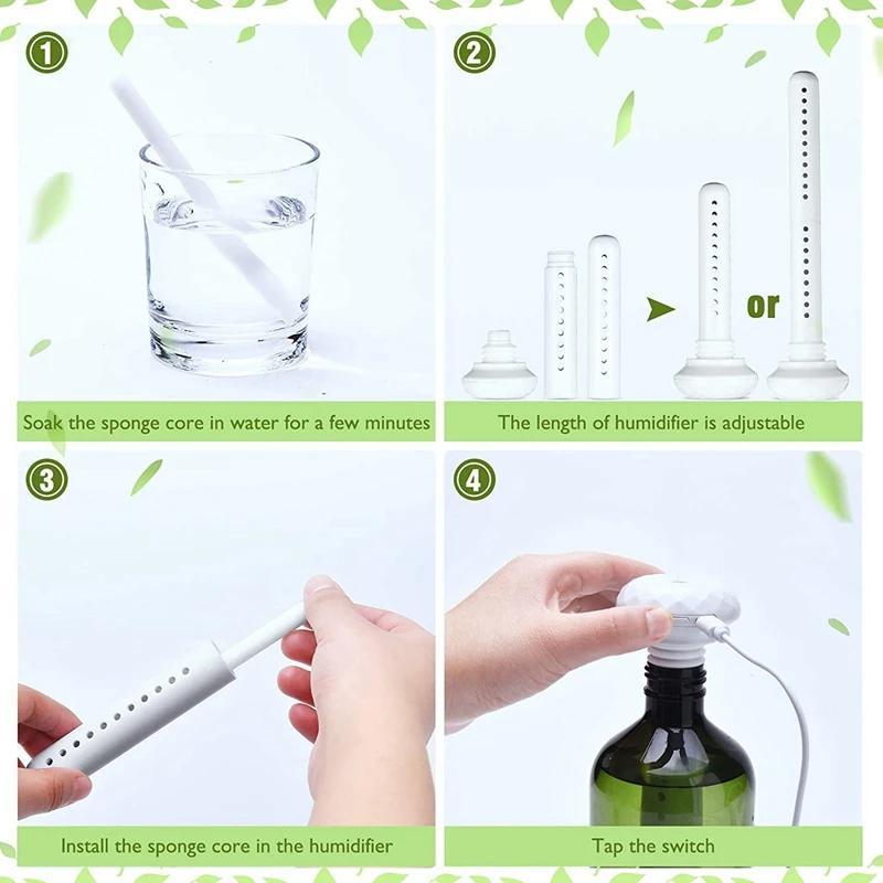 Compact USB-powered cool mist humidifier, perfect for travel, office, hotel, car, and home. No need for a water bottle, simple to use with a soakable swab.