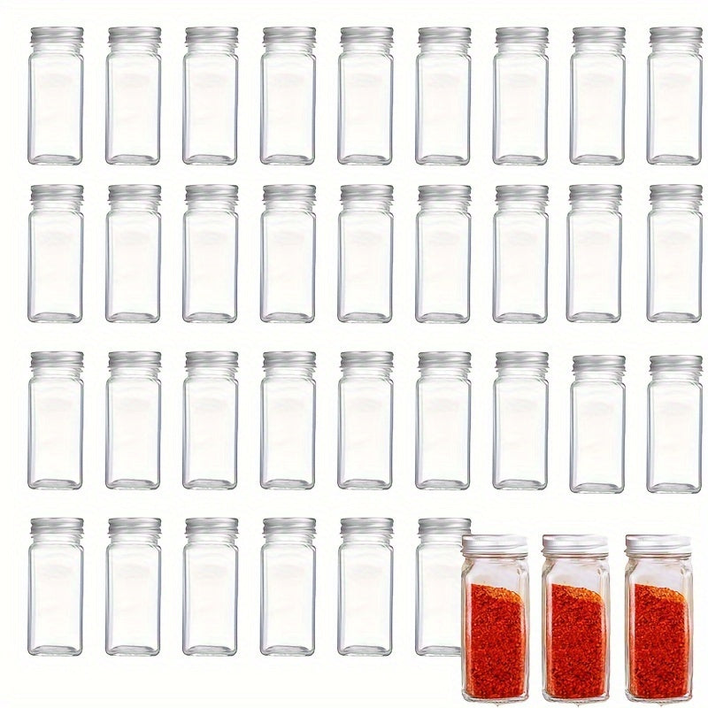 Set of 12, 24, 36, or 48 Airtight Glass Spice Jars for Organizing Seasoning Bottles in the Kitchen. Can Also Be Used for BBQ Rubs, Herbs, and Seasonings. Safe for Food Contact.