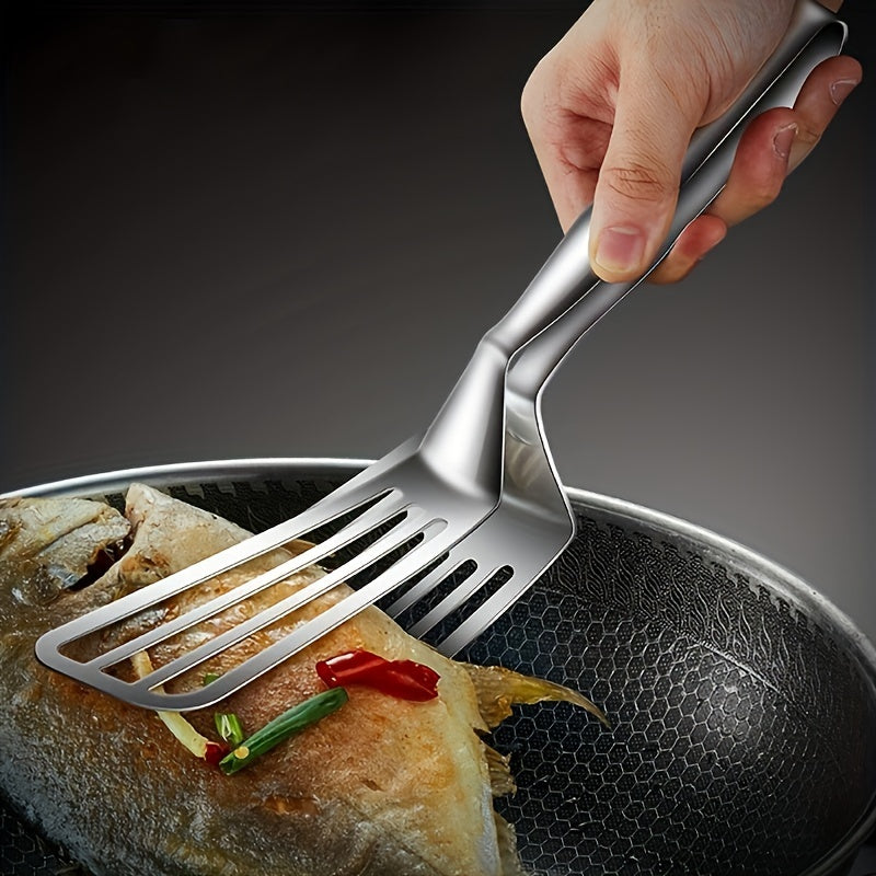 One multifunctional stainless steel serving tong for buffet, fish frying, bread, steak, salad, and dessert - perfect for effortless food prep and presentation.