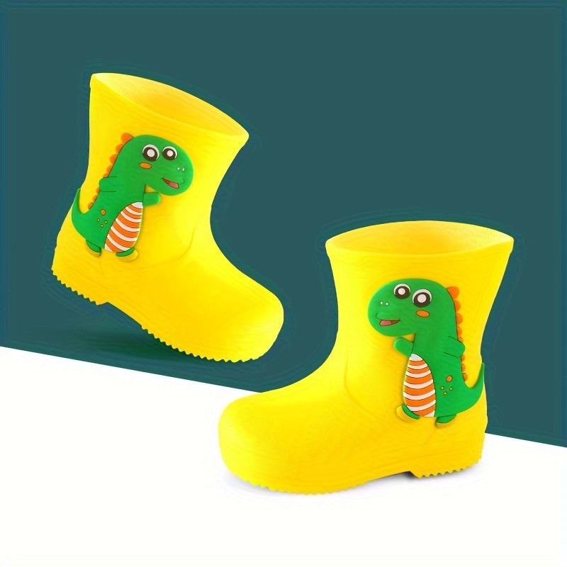 Durable PVC mid-calf youngsters' cartoon rain boots with drawstring closure. Waterproof, anti-slip, and perfect for outdoor activities. Ideal for boys and girls.