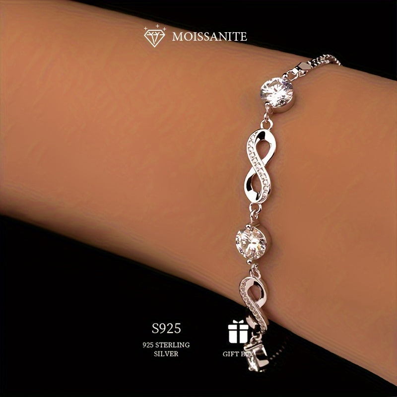 Stylish Bohemian 925 Sterling Silver Moissanite Infinity Link Bracelet for Women, Featuring Hypoallergenic 3ct Total Weight. Perfect for Engagement, Wedding, Bridal Jewelry. A Fashionable Accessory for All Seasons, Great for Daily Wear or Special