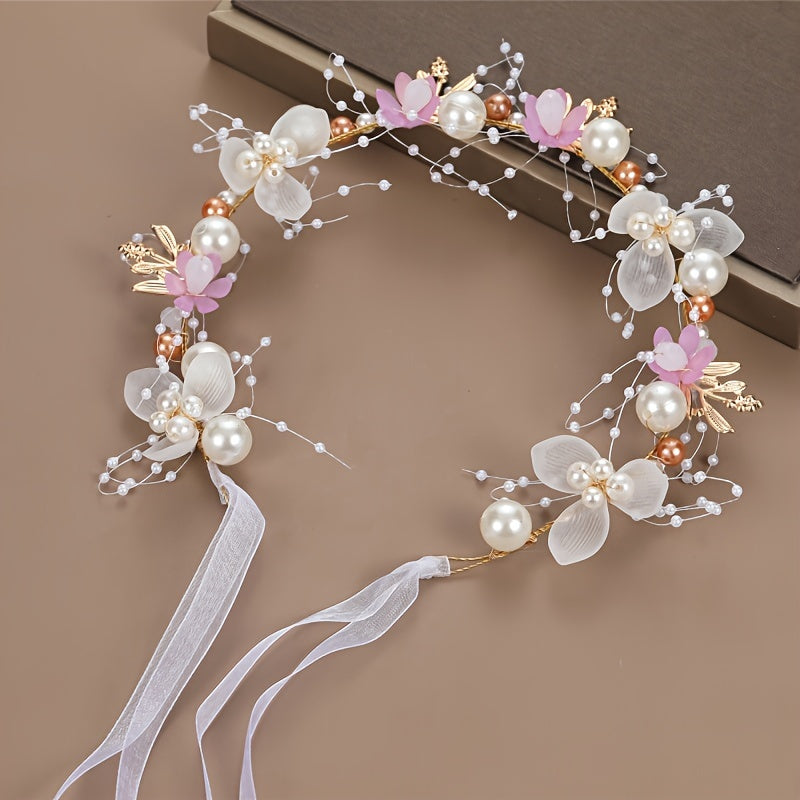 Romantic Floral Bridal Headband with Faux Pearls and Beads - Perfect for Weddings, Princess Birthdays, and Parties