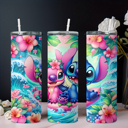 20 oz Disney zanglamas po'latdan yasalgan stakan, Stitch va Angel qahramonlari, to'lqin print dizayni. Issiq yoki sovuq ichimliklar uchun ideal. Rojdestvo yoki Sevgi kuni uchun ajoyib sovg'a.