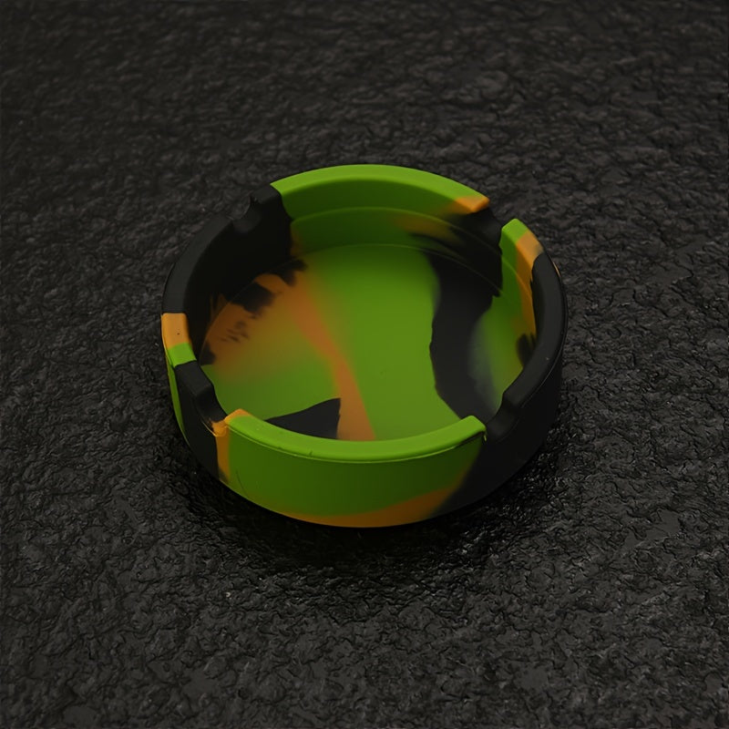 Round silicone ashtray for home or office use, suitable as a gift.