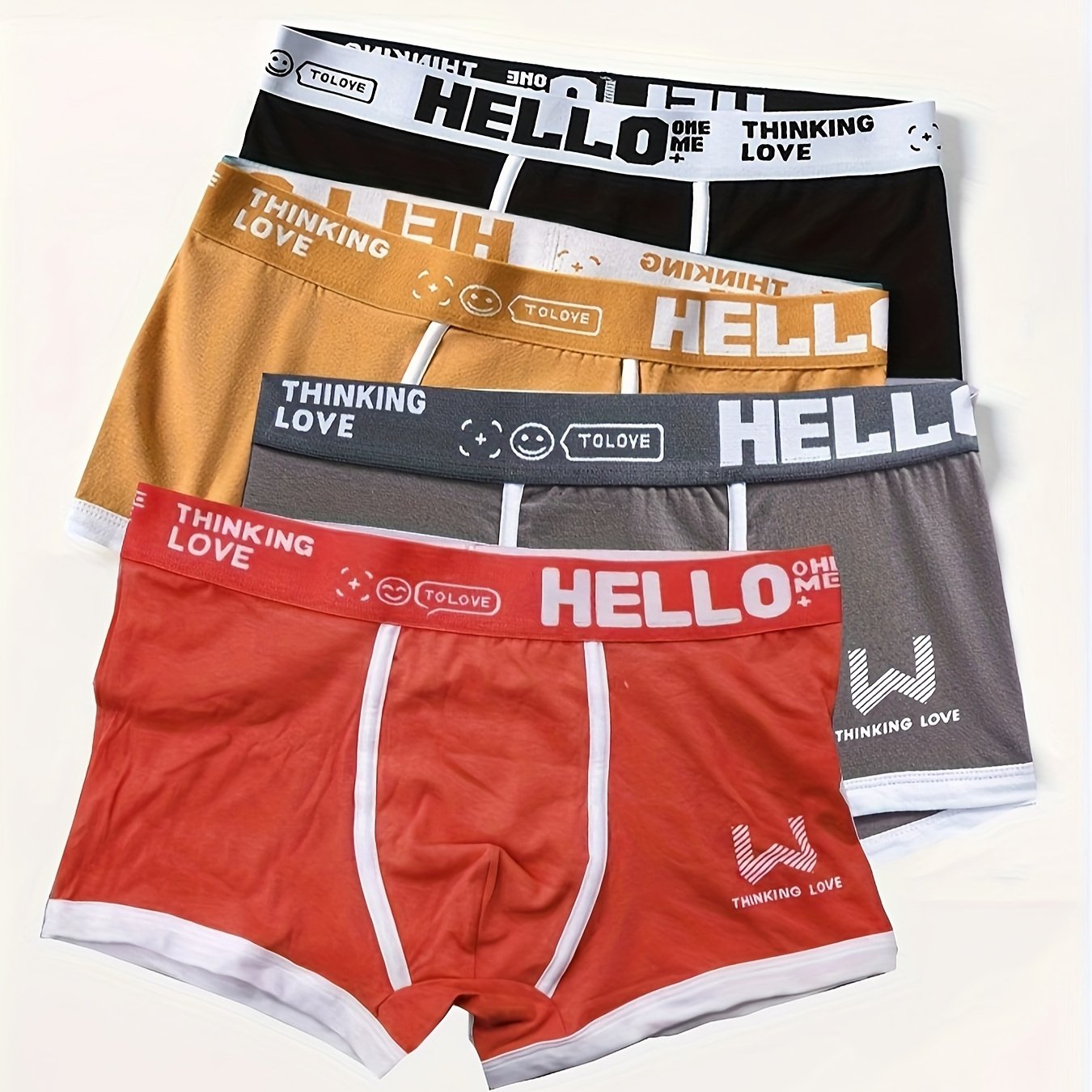 4 pieces of men's cotton boxer briefs for daily wear, soft and stretchy.