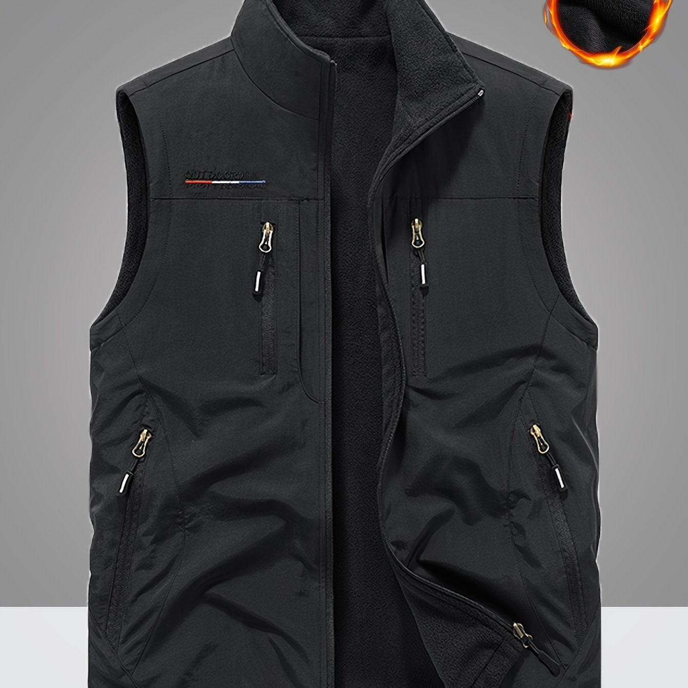 Thickened casual vests for men in autumn with fleece lining, multiple pockets, solid color, ideal for fishing and photography, with zipper.