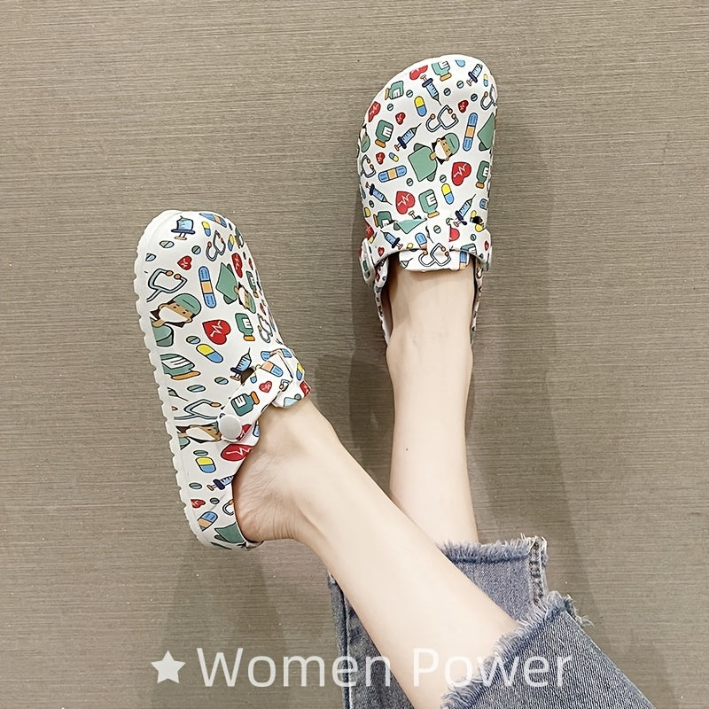 Cartoon nurse print slippers: quick-dry, comfortable indoor shoes for women.