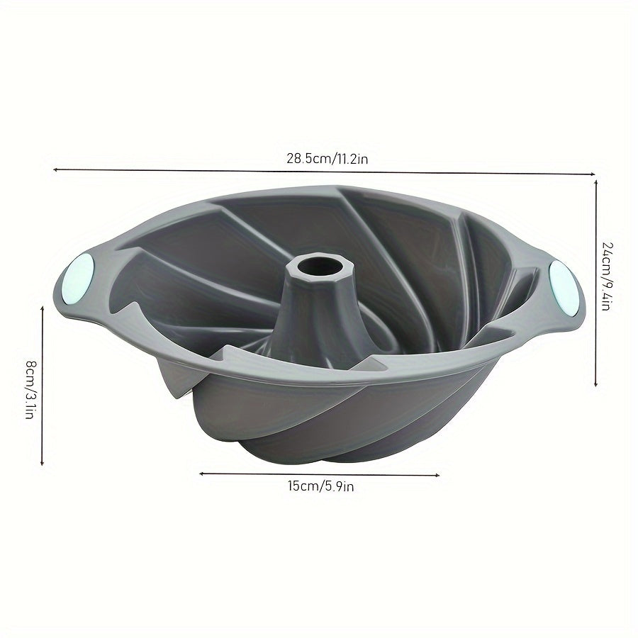 Grey Silicone Bundt Pan, 28.45cm Non-Stick Food Grade Cake Mold, Oven Safe Baking Accessory, Kitchen Supply - 1pc