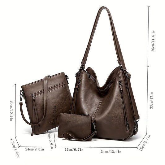 3-piece set of fashionable shoulder hobo bag, trendy crossbody bag, and casual handbag & purse for women.