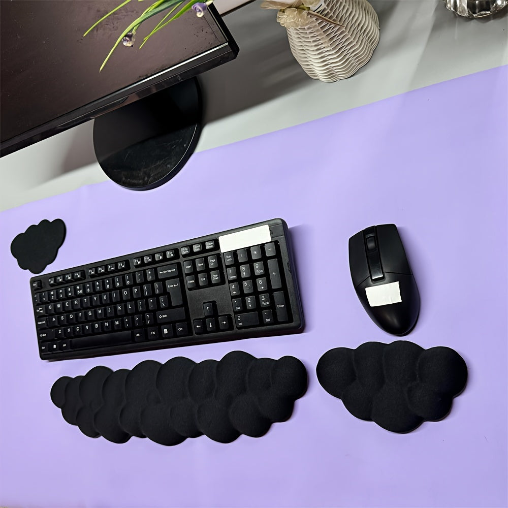 Ergonomic memory foam wrist rest pads for keyboard and mouse in a 3-pack set, suitable for gaming, office, and home use. Provides comfortable wrist support for typing and mouse use in black