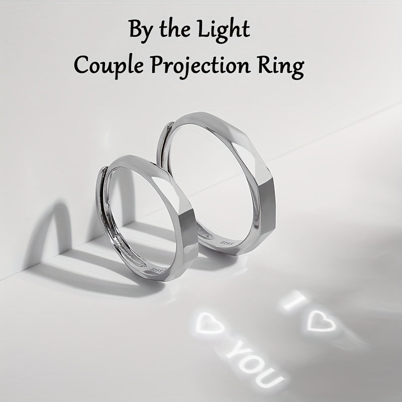 Valentine's Day Gift Suggestion: Elegant 925 Sterling Silver Couple Projection Rings with White Gold Plating, Stylish Optical Illusion Rings for Daily Wear, Trendy Love Projection Jewelry for Couples, Perfect for Valentine's Day.