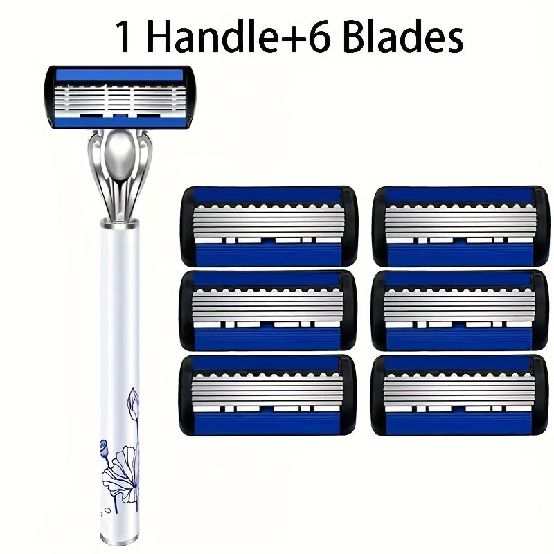 Premium 6-Layer Stainless Steel Razor Blades with Metal Stand for Smooth Shaving