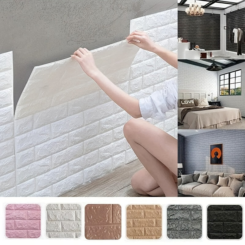 20/40pcs 3D Brick Foam Wall Stickers- Self-Adhesive, Waterproof Peel and Stick Tiles for Kitchen, Bathroom, Living Room, Hallway. Easy to Install, Clean and Customize with Adjustable Grout