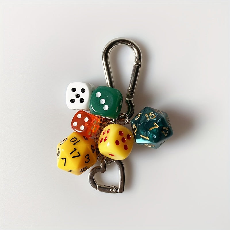 Set of 6 Dice Keychains, Polyhedral Resin Dice Pendants, Number-Decorated Keyrings for Bags and Keys, Perfect Valentine's Day Gift for Gaming and Role-Playing Fans