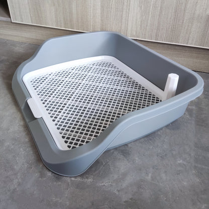 High-sided dog litter box with removable grid for small to medium breeds.