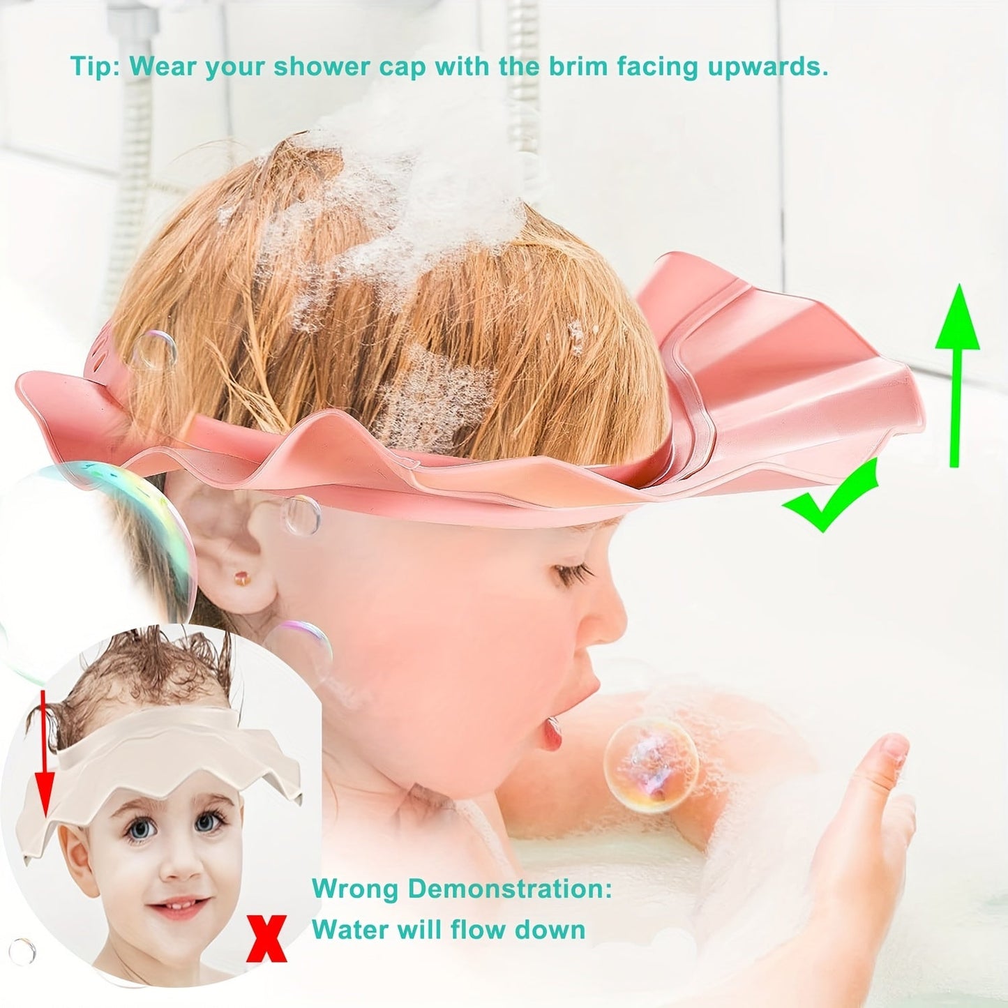 Adjustable Shower Cap for Kids with Eye Protection - Made from Soft, Comfortable, and Water-Resistant Material for Easy Hair Washing - Ideal for Kids - Comes in White, Pink, or Blue - Great for Bath Time Fun - Shop Now at TWO DADS