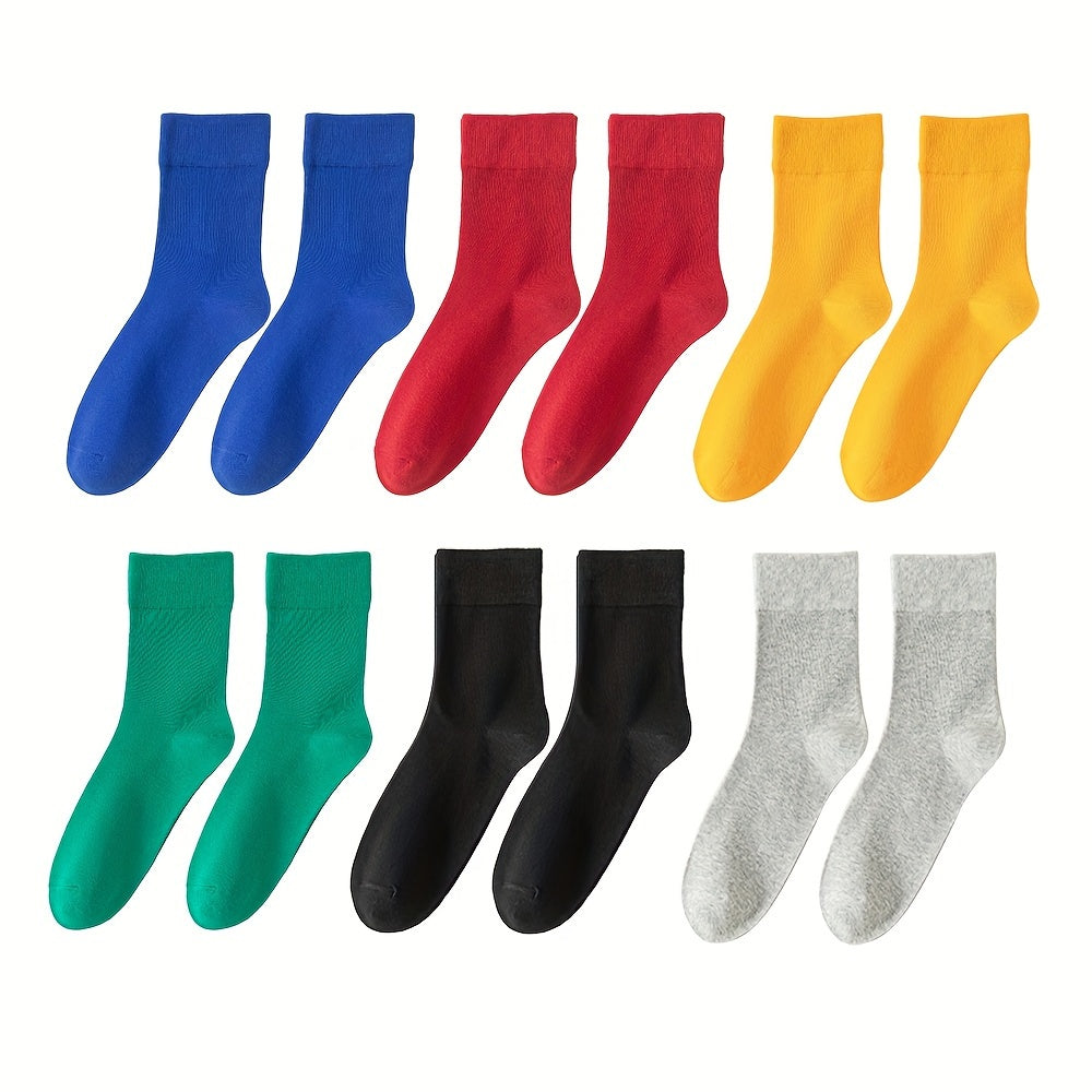 6 pairs of unisex cotton crew socks with loose-mouthed design for breathability and sweat absorption, offering soft and comfortable wear for both men and women. Trendy for business or