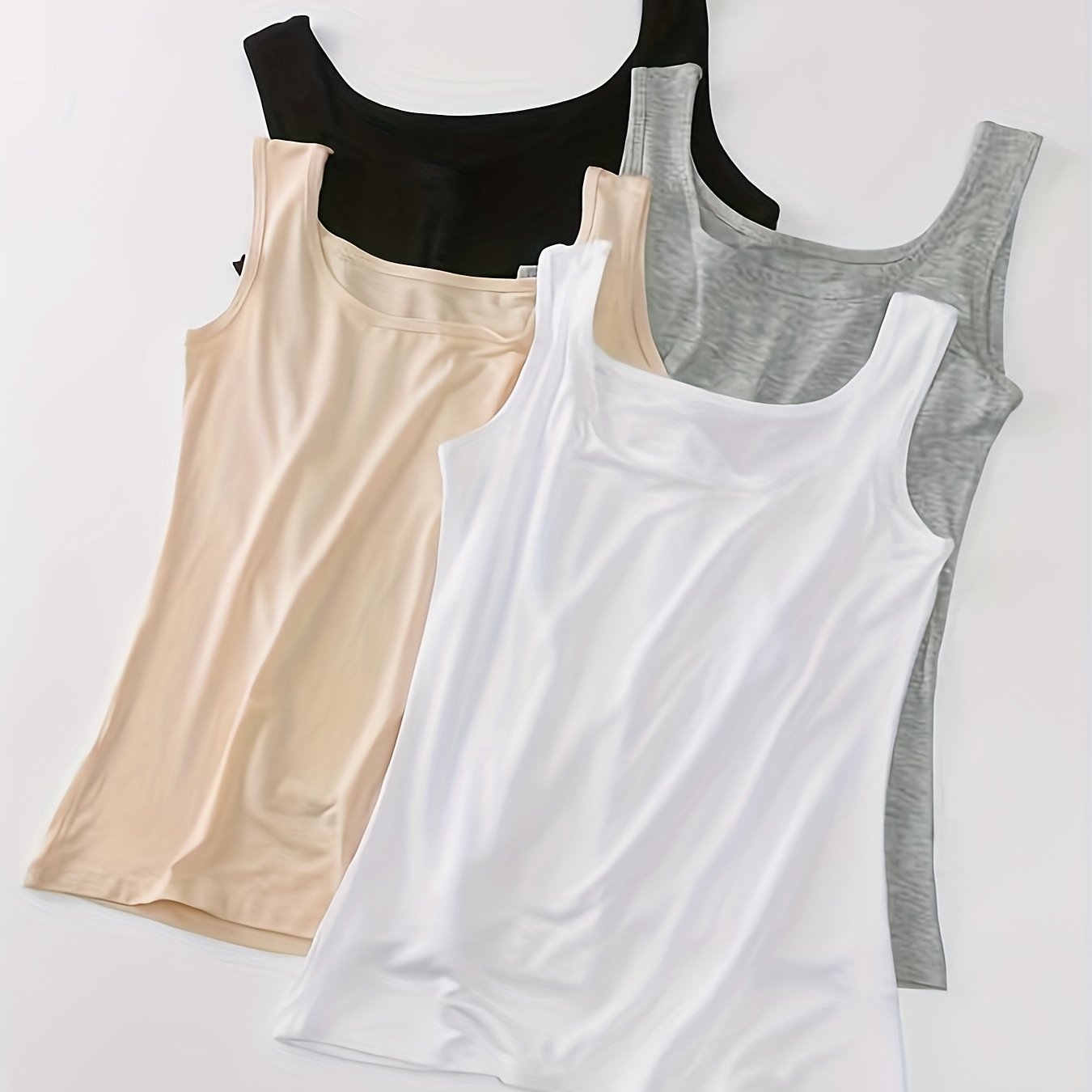 Set of 4 basic tank tops, sleeveless crew neck style for women's lingerie