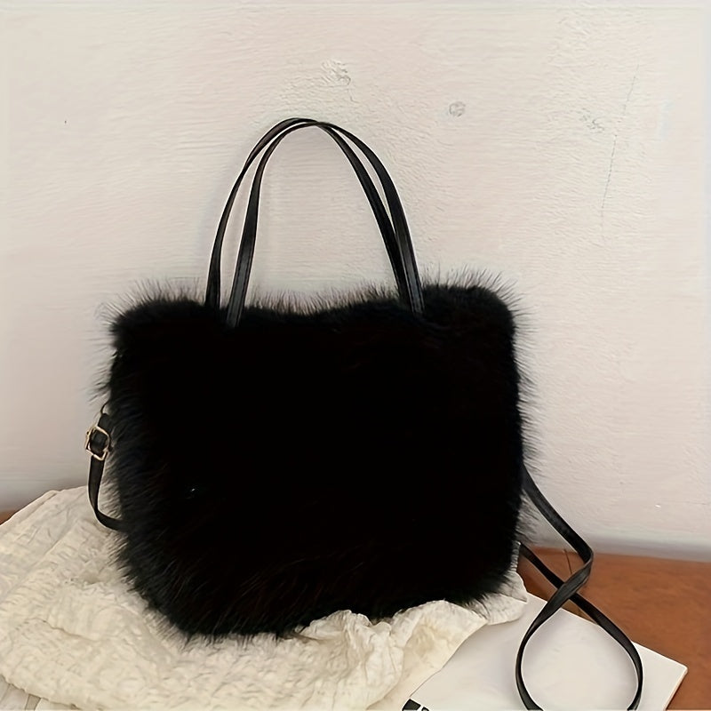 Women's Faux Fur Shoulder Bag, Chic and Comfortable, Adorable Crossbody Bag for Fall/Winter, Available in Pink, Coffee, Beige, and Black, Easily Foldable and does not include any accessories