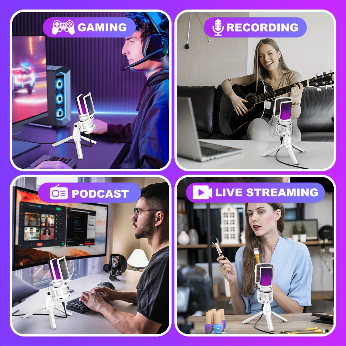 ZealSound USB condenser microphone with RGB light for gaming, recording, and streaming, compatible with PS5, PS4, Mac, and Eid Al-Adha Mubarak celebrations.