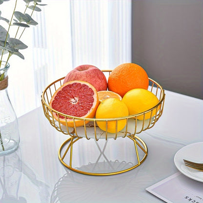 European-style metal fruit basket & ceramic snack tray, no electricity needed. Ideal for displaying afternoon tea treats, candy, and desserts. Perfect for weddings, birthdays, parties, and Thanksgiving decoration.