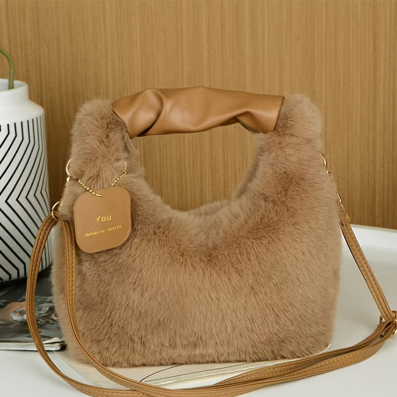 Stylish faux fur crossbody bag with zip closure, ideal for daily use.