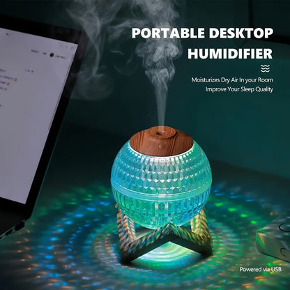 Luxurious crystal USB humidifier with 350ml capacity, high-capacity nano mist air purifier for romantic ambiance and hydration. Battery not included.