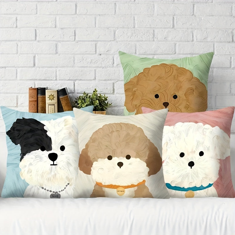 Add a touch of charm with this adorable Double-Sided Puppy Print Throw Pillow Cover. Made from elegant polyester with a zip closure, this cover is machine washable and perfect for adding a cozy feel to your living room or office. (Pillow not included)