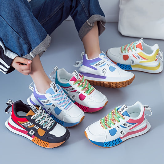 Women's fashion sneakers with PU upper, fabric lining, PVC sole, and breathable insole, featuring a solid pattern suitable for all seasons.