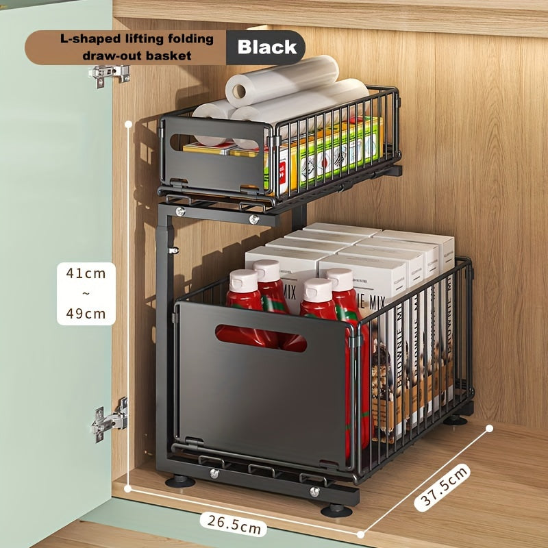 2-Tier metal wire organizer for kitchen and bathroom with suction cups made of carbon steel