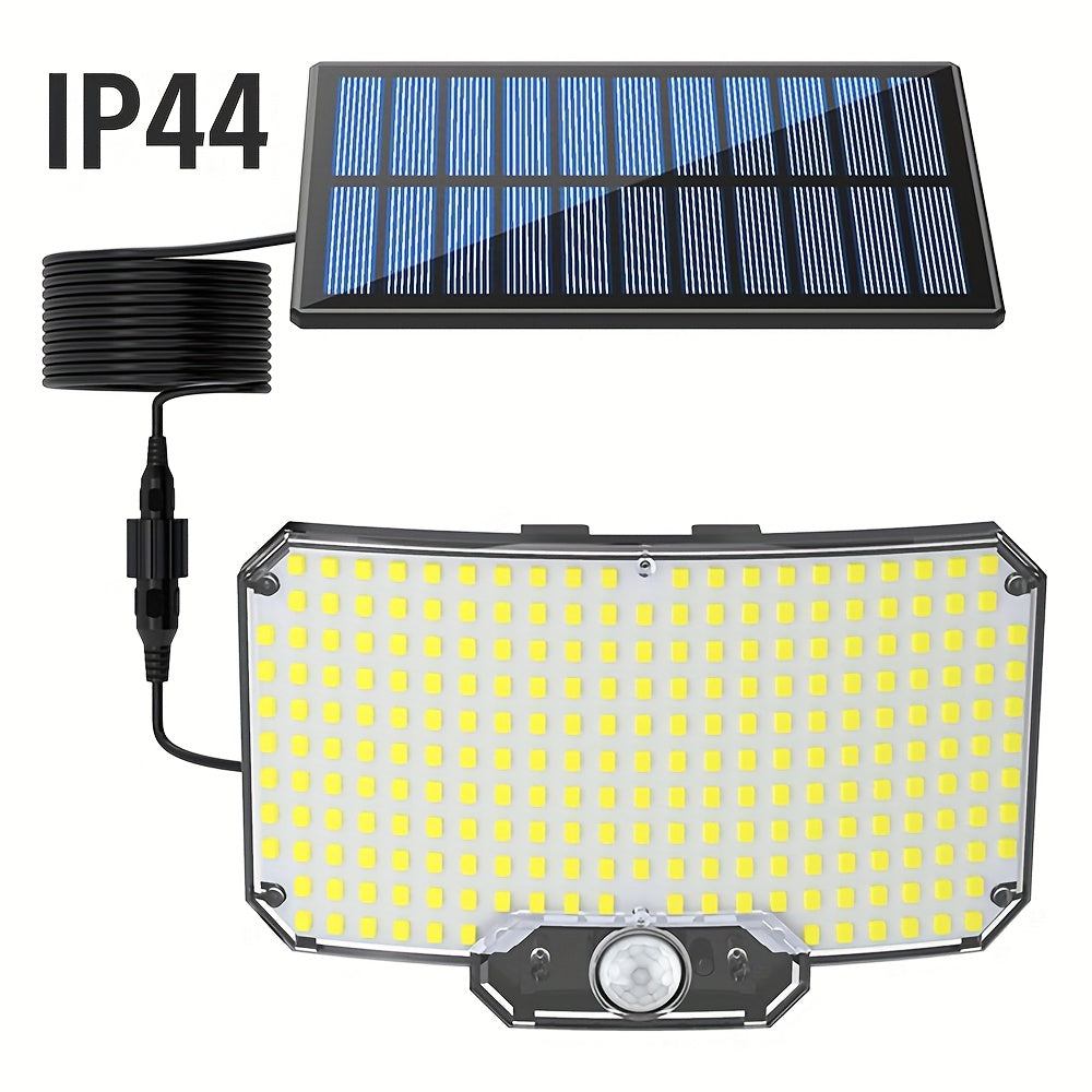 Outdoor solar light with motion sensor and remote control, 3 modes, extension cord for patio, porch, camping, backyard.