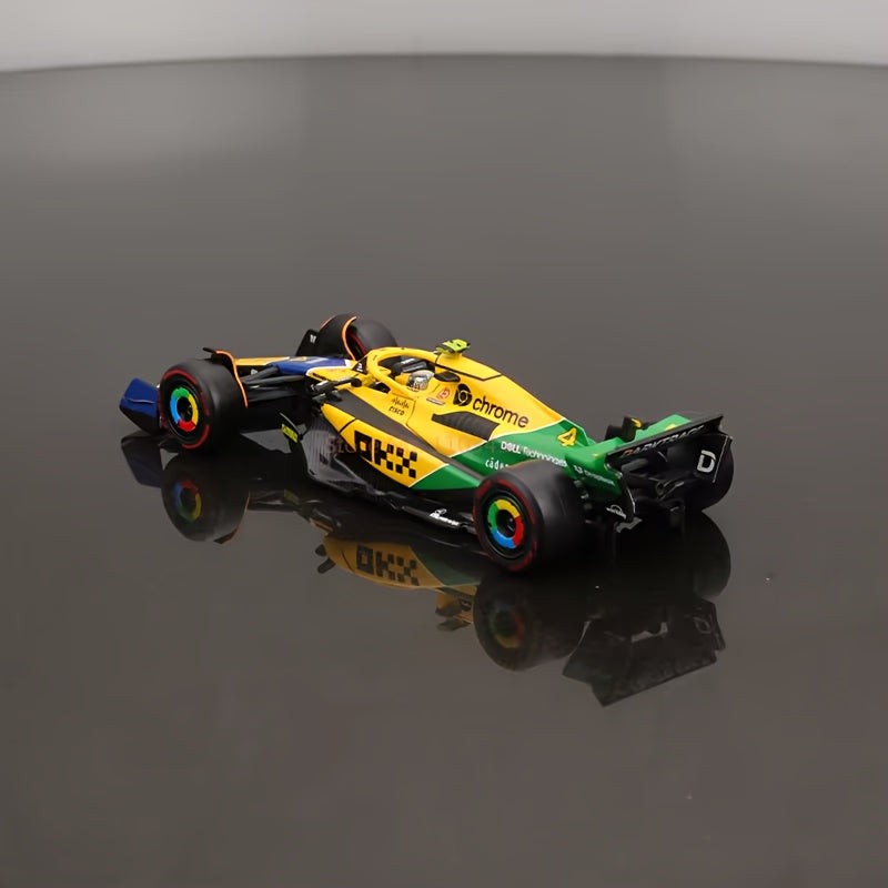 Bburago 1:43 Scale Zinc Alloy Mclaren MCL38 Monaco Diecast Models #4 & #81 - Weather-resistant, Push-operated, Multicolor Collectible Car Replicas for Racing Fans.