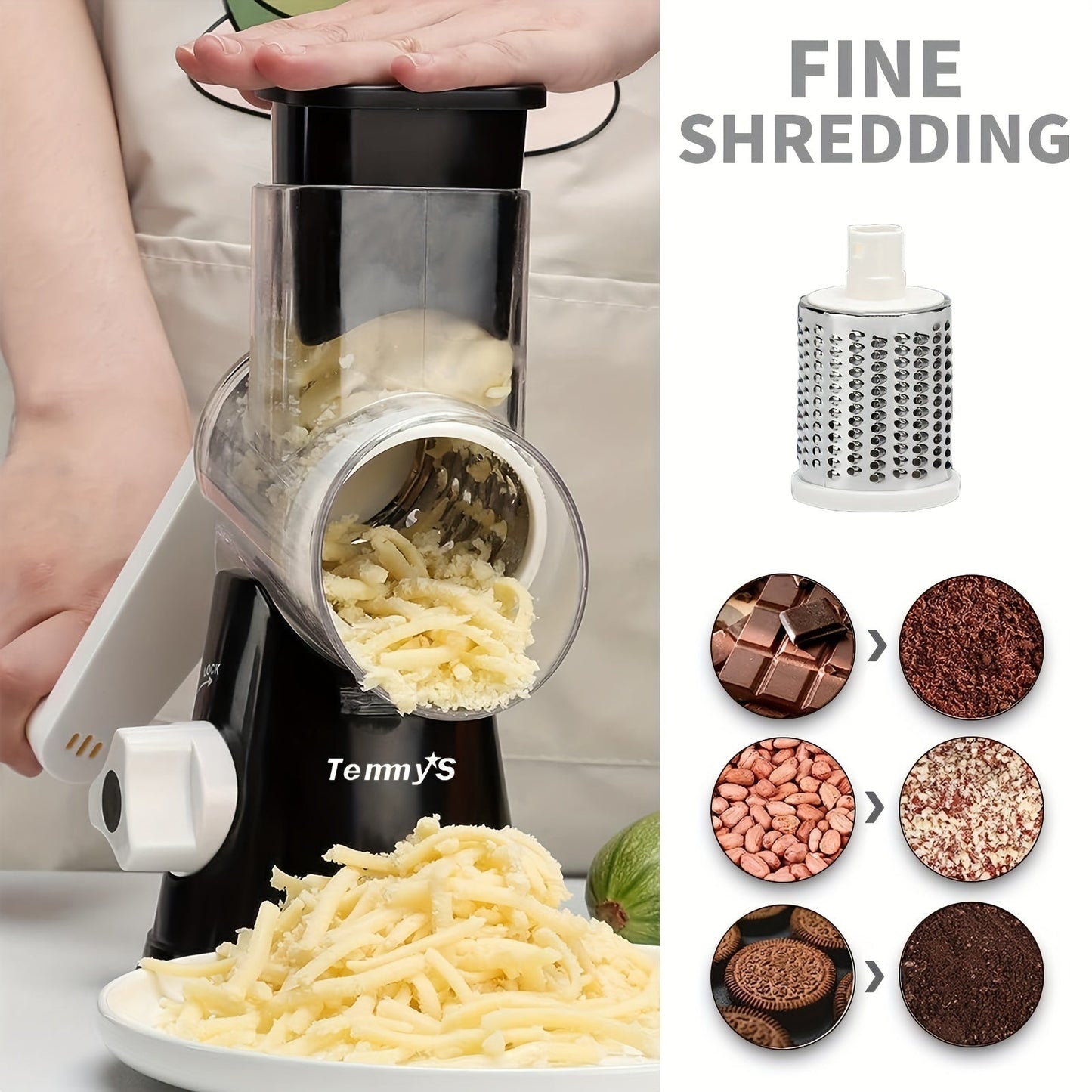 Kitchen Mandoline with 3 Interchangeable Blades for Easy Grating and Slicing of Cheese and Vegetables - Effortless Cleaning for a Variety of Foods