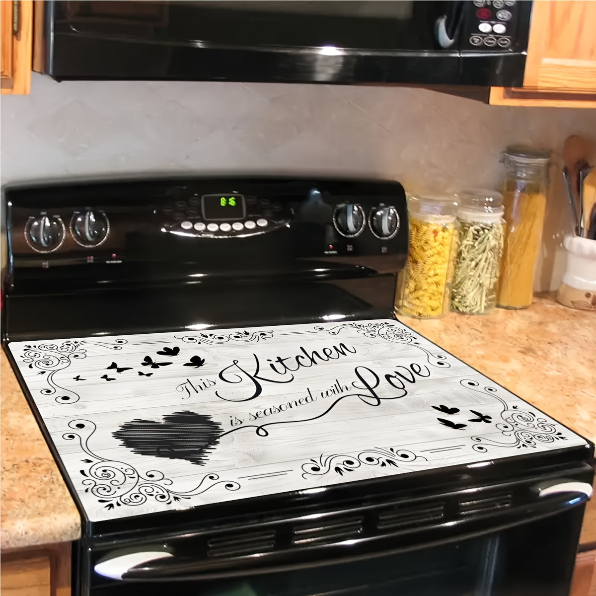 Enhance Your Kitchen with Our 'Kitchen's the Heart of the Home' Extra Large Scratch-Resistant Protector Mat - Non-Slip, Heat-Resistant Countertop Pad with Elegant Floral & Butterfly Design, Ideal for Stove Tops, Coffee Machines & Appliances -