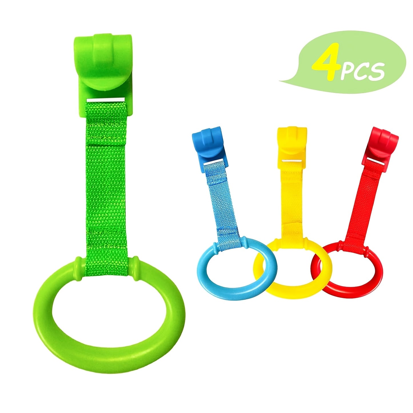 4 durable plastic hand pull rings for room decor, play fence, and game bed. Perfect for indoor parties and easy to install home accessories.