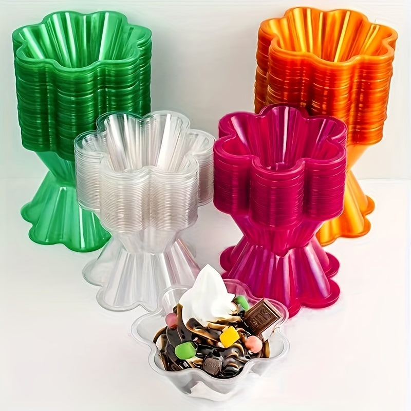 100 pieces of 8oz clear plastic ice cream cups - disposable bowls perfect for enjoying sundaes, yogurt, parfait, appetizers, fruit, and strawberry shortcake.