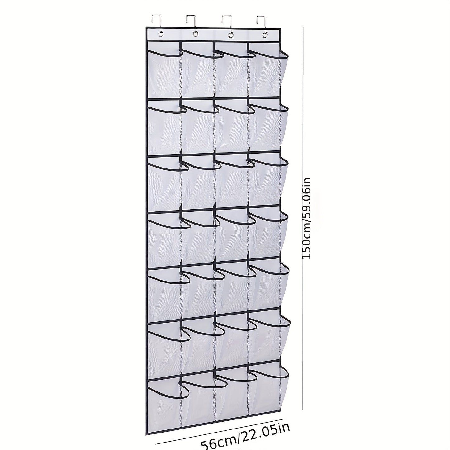 Get organized with our 1-piece over-the-door hanging shoe storage bag featuring 24 mesh pockets. This folding closet storage rack is perfect for storing socks, bras, and other household items, helping you save space in your bedroom, bathroom, office