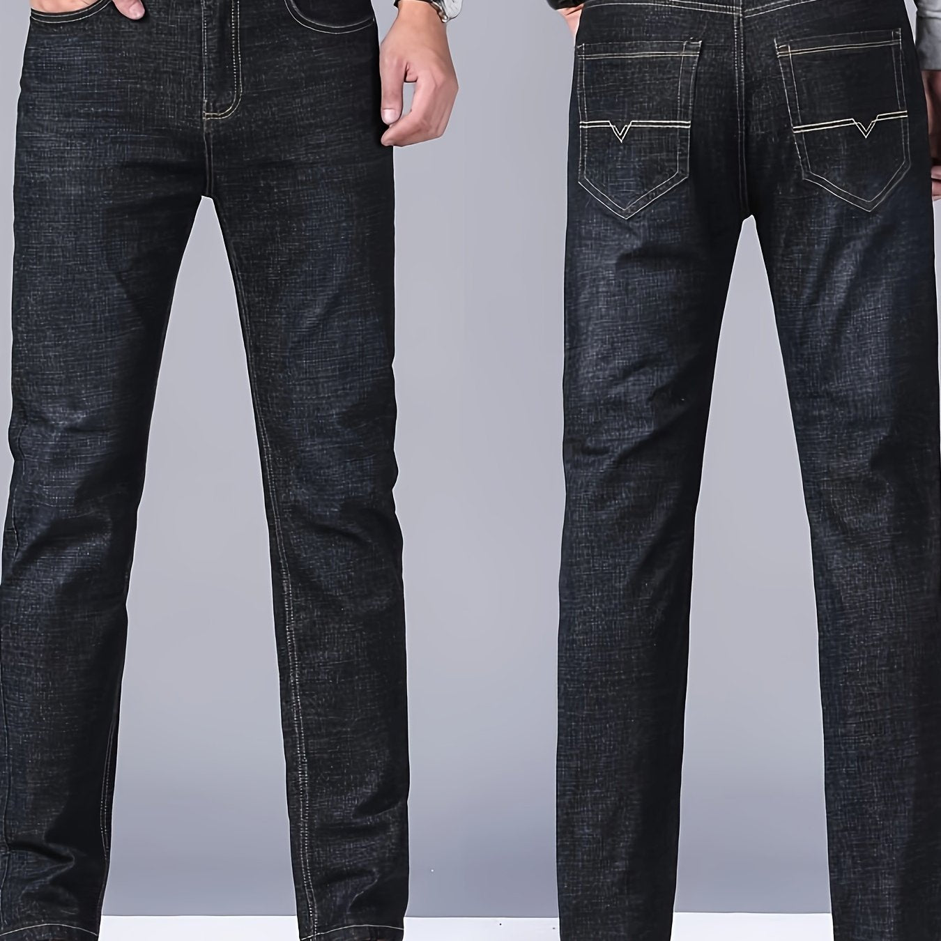 Men's denim pants with pockets, perfect for outdoor activities.