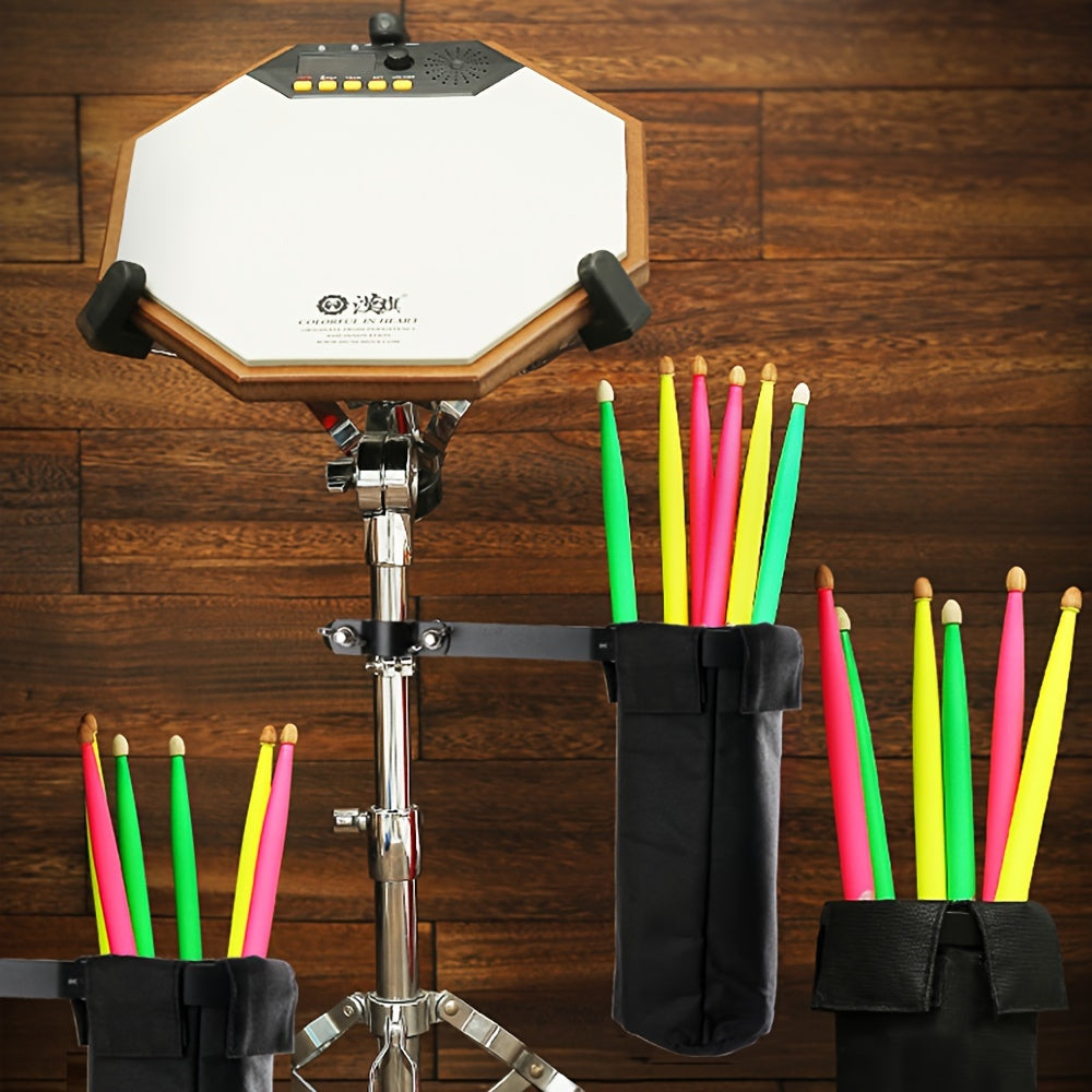 Durable waterproof nylon drumstick bag, holds 10 pairs. Features clamp-on holder and secure aluminum locking system.