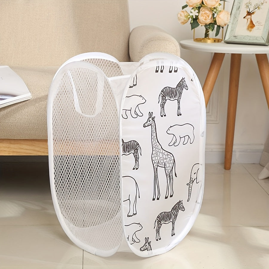 Transform your space with this charming Cartoon-Themed Laundry Hamper! Featuring convenient handles and a foldable design, this versatile Mesh Storage Basket is ideal for organizing clothes, toys, and more. Perfect for keeping your bathroom, bedroom, or