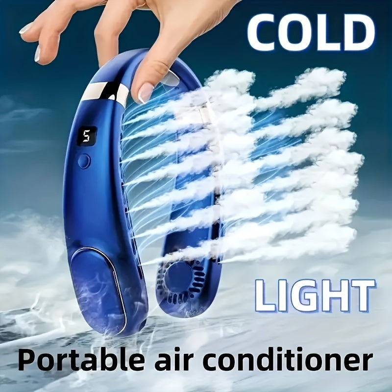 The Ultra-Quiet Portable Neck Fan with LED Display is the perfect solution for staying cool on-the-go. This rechargeable fan features 5-speed adjustable wind speed and a long-lasting battery, making it ideal for outdoor and indoor use. Its wearable