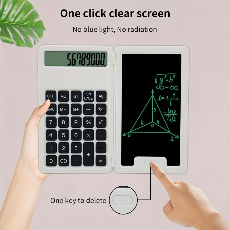 12-digit LCD scientific calculator with foldable design, stylus, and battery power. Ideal for students, teachers, and engineers. Features arithmetic functions.