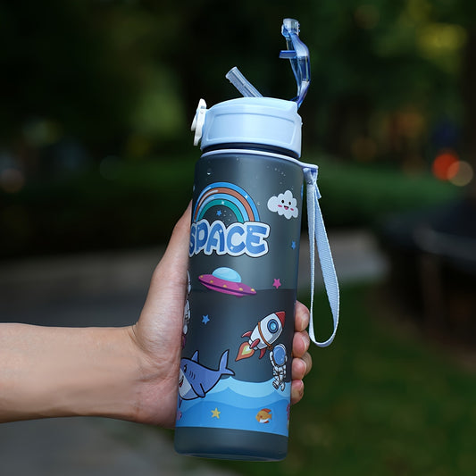 21oz astronaut sports water bottle with straw and carrying rope - durable and leakproof for outdoor activities, school, and hiking.