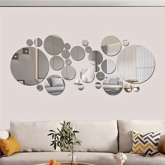 33pcs 3D Acrylic Mirror Wall Stickers, Self-Adhesive Removable Decals for Home Decor, No Electricity Required